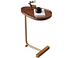 Verplaatsbare Bijzettafel-Bedtafel-Nachtkastje-Banktafel-Sidetable-Kleine Tafel voor Woonkamer en Slaapkamer-Opbergtafel-Metaal en Hout-Walnootkleur-45x30x60 cm