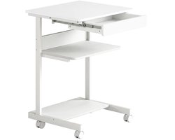 Verrijdbaar Bureau met Lade, Planken & 4 Wielen - Compact - Kantoortafel - Computerbureau - Werktafel - Computer Tafel - Bureautafel - Desk - Game Bureau - Wit
