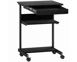 Verrijdbaar Bureau met Lade, Planken & 4 Wielen - Compact - Kantoortafel - Computerbureau - Werktafel - Computer Tafel - Bureautafel - Desk - Game Bureau - Zwart