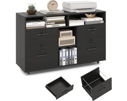 Verrijdbare Archiefkast met Slot en 4 Laden - Zitbureau en Printerstandaard - Zwart