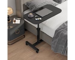 Verrijdbare Bedtafel - Bijzettafel Roltafel - Werk en Ontspanning - C-vormig Ontwerp - 60x40 cm - Zwart