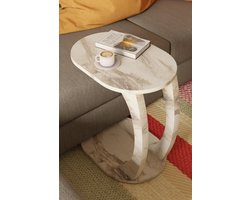 Verrijdbare Bijzettafel C-Vorm - Ovale Banktafel - Wit en Marmer - Modern Interieur - 51x57 cm