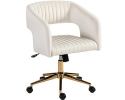 Verrijdbare Bureaustoel Met Fluwelen Bekleding, In Hoogte Verstelbare Kantoorstoel, Kantelfunctie, Crème Wit