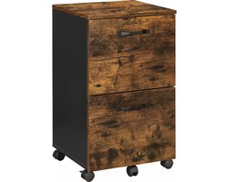 Verrijdbare container - archiefkast met 2 lades - kantoorkast - voor documenten in DIN A4 en letterformaat - met hangmappen - industriële stijl - vintage - bruin-zwart