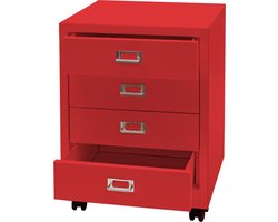 Verrijdbare ladekast MCW-L49, stalen ladekast archiefkast, metaal 55x40x41cm 4 laden ~ rood