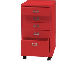 Verrijdbare ladekast MCW-L49, stalen ladekast archiefkast, metaal 75x40x41cm 5 laden ~ rood