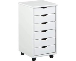 Verrijdbare ladekast met 6 laden - Kantoor ladekast - Verrijdbare trolley - Ladenkast - Massief grenen - Wit gelakt - 296x345x95 cm Ladenkast