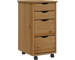 Verrijdbare Ladekast MOSS - Massief Grenenhout - Honingbruin - Opbergkast en Kantoorkast