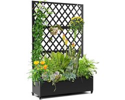 Verrijdbare Plantenbak met Klimrek - Metalen Kweekbak op Wielen met Privacyscherm - Gegalvaniseerd Staal - Voor Tuin, Balkon & Terras - 180x89 cm