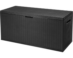 Verrijdbare tuinkussen opbergbox - Rattan look - Zwart - 350 Liter