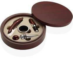 Versa Home | Wijnset in luxe houten opbergdoos - kurkentrekker - schenktuit, dripstopper - wijnstop - moederdag - cadeau
