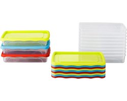 Vershouddoos 05 l - 12-delige borden set met deksel - blauw groen rood - Vriesbox diepvriesdozen