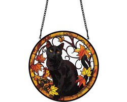 Versiering - Zwarte Kat Esdoornblad Acryl Zonnevanger Raam Wanddecoratie - Herfstdecoratie Levendige Tuin Slaapkamer Woonkamer Kunst