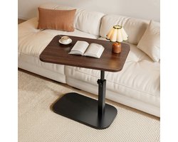 Verstelbaar Bijzettafeltje met Houten Blad en Zwart Stalen Frame - Hoogte Traploos 45-80 cm - Salontafel, Bedtafel, Laptoptafel