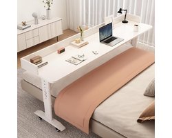 Verstelbaar Bureau - Bedtafel Laptoptafel - Werken aan Bed - Met Wielen - 150x50cm - Wit