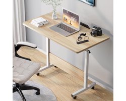 Verstelbaar Bureau - Laptop Tafel - Thuiswerken - Verrijdbaar & Opklapbaar - 80x40cm - Naturel