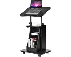 Verstelbaar Bureau - Statafel Computertafel - Thuiswerk Flexibel - Kantelbaar Blad Wielen - 66-110 cm Hoogte - Zwart