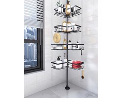 Verstelbaar doucherek met 4 opbergplanken, roestvrij, boren niet nodig, douchecaddy met spanstang voor in de hoek, geschikt voor badkamer, badkuip en wastafel