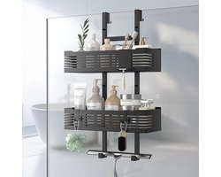 Verstelbaar doucherek voor glazen deur met 3 haken - Zwart