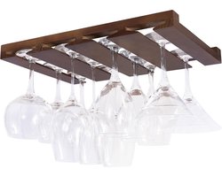 Verstelbaar Houten Wijnglas Rek voor Onder Kast - 4 Secties Opslag