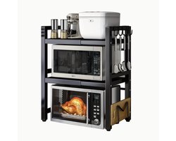 Verstelbaar Keuken Opbergrek – Multifunctionele Organizer voor Magnetron, Oven & Rijstkoker – Uitschuifbaar Aanrecht Rek met Meerdere Lagen – Stevig Keukenrek voor Opslag & Ruimtebesparing