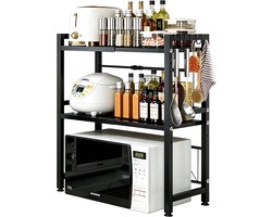 Verstelbaar Magnetronrek met 2 Niveaus, Uitbreidbare Keukenplank voor Oven, Max. Draagvermogen 75 kg, Ideaal voor Koken en Opbergen
