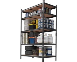 Verstelbaar opbergrek - Heavy Duty metalen opbergrek met 5 legborden - Verstelbaar multifunctioneel rek - 183 × 122 × 61 cm - Zwart