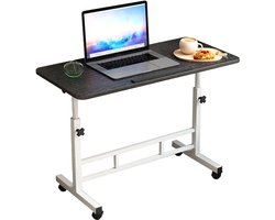 Verstelbaar Sta-bureau 80x40cm Zwart, Sta-zit-tafel met kantelbaar blad en vergrendelbare wieltjes, mobiele computertafel voor thuiskantoor, woonkamer, slaapkamer