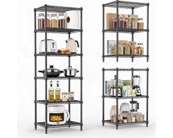 Verstelbaar stalen opbergrek met 6 legplanken – Garagerek – Draagvermogen 1200 LBS – Opbergrek van koolstofstaal – voor garage, kelder, magazijn, keuken – 186×60×46 cm – Zwart