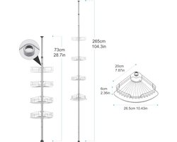 Verstelbaar Telescopisch Hoek Doucherek - 4-laags Badkamer Plank zonder Boren - Stabiele Opbergoplossing voor Douche