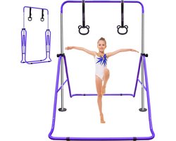 Verstelbaar Turnrek Voor Kinderen - Gymnastiek Rek - Gymnastiekrek Met Ringen - Turnrek Met Turnringen - Turnstang - Duikelrek - Duikelstang - Klimrek - Klimboog - Fitness Rek - Inklapbaar Turnrek - Turnen Thuis - Thuisgym Kinderen - Paars