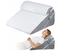 Verstelbaar Wigkussen 50° – Anti-Reflux & Slaapapneu Ondersteuning – Hoogdichtheid Schuim – Comfortabel Hoofd- en Rugkussen voor Bed & Bank