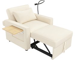 Verstelbare 1-Slaapbank - Corduroy Met Zijtafel En USB-Poort - Beige