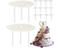 Verstelbare 2-laagse taartstandaard met 2 bases van 16 cm en 20 cm, inclusief 6 plastic pluggen, herbruikbaar voor het maken van gelaagde taarten en desserts
