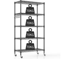 verstelbare 5-draads metalen rek met wielen - opbergrek voor keuken, badkamer en garage 76x35x158 cm