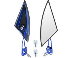 Verstelbare achteruitkijkspiegel voor motorfiets, bar end montage, driehoekig ontwerp, aluminium en kunststof, blauw, ideaal voor motoraccessoires