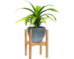 Verstelbare bamboe houten plantenstandaard voor binnen - Geschikt voor potten van 22-32 centimeter - Mooi woonaccessoire uit het midden van de eeuw (planten- en plantenpot niet inbegrepen)