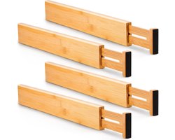 Verstelbare Bamboe Ladeverdeler (45,5-55,4 cm) Lade-organizer Keuken Verende Keuken Dressoir Badkamer Slaapkamer Babylade Bureau (4-pack) Organisatorsysteem