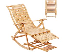 Verstelbare Bamboe Schommelstoel Met Massage En Voetensteun - Comfortabele Klapstoel Voor Tuin En Balkon - 5 Standen - Max. 150 kg