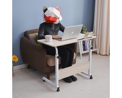 Verstelbare bank-bed bijzettafel draagbaar bureau met wielen - wit esdoorn - 80 x 40 cm