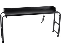 Verstelbare Bedtafel met Wielen En Stopcontact, Verrijdbaar Nachtkastje voor Thuis, Kantoor En Studeerkamer, Zwart