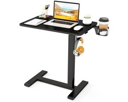 Verstelbare Bedtafel met Wieltjes, In Hoogte Verstelbare Ziektetafel met Bekerhouder en Haken, Multifunctionele Bijzettafel voor Zieken- en Verpleegbedden