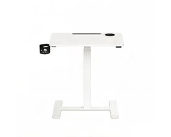 Verstelbare bedtafel mobiele staande werktafel 40 x 70 x 65-102 cm wit met één hand in hoogte verstelbaar met 2 bekerhouders stevig duurzaam frame modern minimalistisch design geschikt voor slaapkamer/woonkamer/thuiswerk