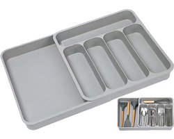Verstelbare Bestekbak - Uitschuifbaar Bestekbak - Keukenlade-organizer - 32.5/53 x 34.5 x 5.5 cm - Bestek opbergdoos - Besteklade Organizer - Keukenlade Bestek Organiser - Bestekhouder Keuken - Ladeverdeler - Voor Lepels, Vorken, Messen