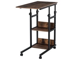 Verstelbare Bijzettafel met Geïntegreerde Planken en Draaibare Wielen