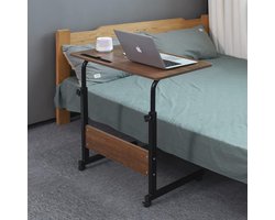 Verstelbare Bijzettafel met Wielen - Draagbaar Bureau voor Laptop en Koffie (80 x 40 cm)