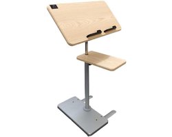Verstelbare bijzettafel - Roltafel met muisplank - Laptop en eten - 360 graden draaibaar - 60-110 cm hoogte - Goud eiken