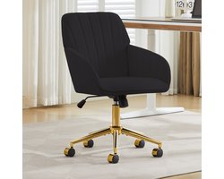 Verstelbare bureaustoel met wielen-Ergonomische bureaustoel-bureaustoelen voor volwassenen--360 graden draaibaar-Fluweelstof-Metalen onderstel-62*60*97cm-zwart