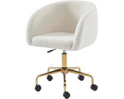 Verstelbare bureaustoel met wieltjes van witte stof en gouden voet