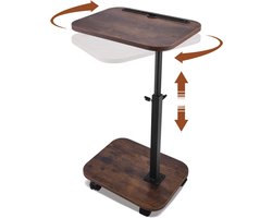 verstelbare C-tafel met 360° draaitafel en 4 wielen - Draaitafel voor bank, bed en kleine ruimtes - Mobiele bijzettafel met vastzetrem